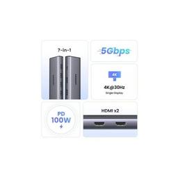 Порт-реплікатор Ugreen Dock CM498 USB 3.0 Type-C -> 1хUSB-A 3.0/3хUSB-A 2.0/2xHDMI 4K 30Гц PD (35897)