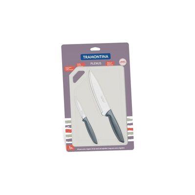 Набор ножей Tramontina Plenus 3 предмета (с досточкой) Grey (23498/614)