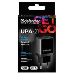 Зарядний пристрій Defender UPA-21 black, 1xUSB, 5V / 2.1A (83577)