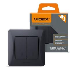 Переключатель Videx BINERA 2кл проходной черный графит (VF-BNSW2P-BG)
