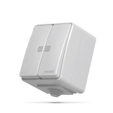 Вимикач Videx BINERA IP65 зовнішній 2кл з підсвічуванням (BINERA IP65 наружный 2кл с подсветкой)