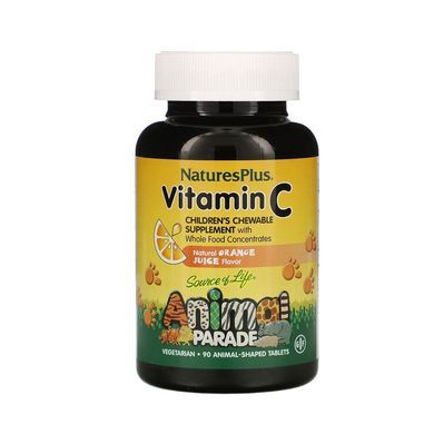 Вітамін Natures Plus Вітамін С для Дітей, Смак Апельсину, Animal Parade, 90 жеват (NAP-29998)