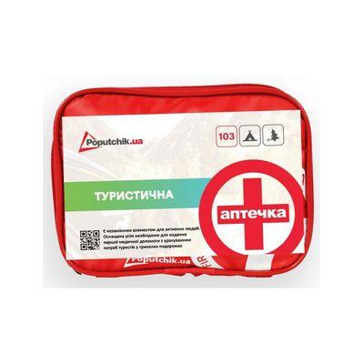 Автомобильная аптечка Poputchik в поход по ТУ футляр мягкий красный 25х12х15 + карабин (02-038-М)