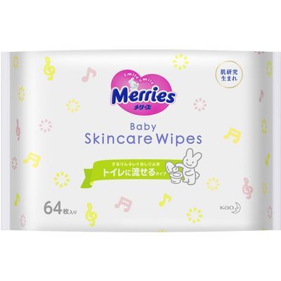 Дитячі вологі серветки Merries Flushable запасний блок 64 шт (4901301239983)