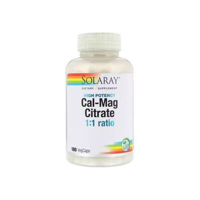 Мінерали Solaray Кальцій І Магній, Cal-Mag Citrate, High Potency, 180 капсул (SOR-04525)