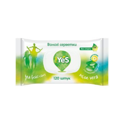 Вологі серветки !YES для усієї сім'ї з екстрактом алое 120 шт. (4820180331529)