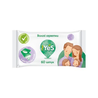 Вологі серветки !YES універсальні із екстрактом алое 60 шт. (4823071637878)