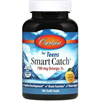 Жирні кислоти Carlson Омега-3 для Підлітків, Teens Smart Catch, 90 желатинових кап (CL1611)