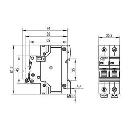 Автоматический выключатель Videx RS4 RESIST 2п 16А С 4,5кА (VF-RS4-AV2C16)