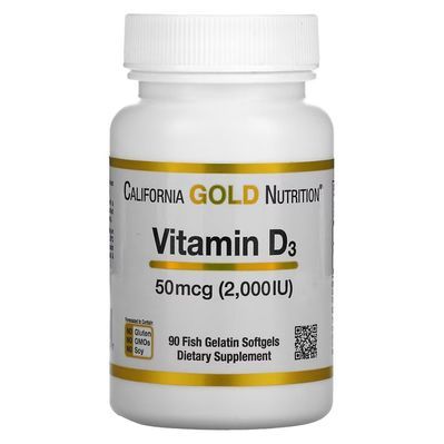 Вітамін California Gold Nutrition Вітамін D3, 2000 МО, Vitamin D3, 90 капсул з риб'ячого желатину (CGN-01179)