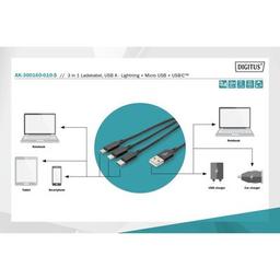 Дата кабель USB 2.0 AM to Lightning + Micro 5P + Type-C 1.0m charge only Digitus (AK-300160-010-S)