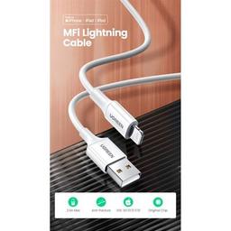 Дата кабель USB 2.0 AM to Lightning 2.0m US155 2.4A, Nickel Plating ABS Shell White Ugreen (20730)