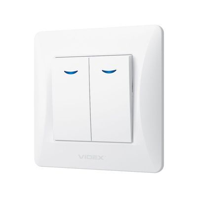 Вимикач Videx BINERA 2кл з підсвічуванням білий (VF-BNSW2L-W)