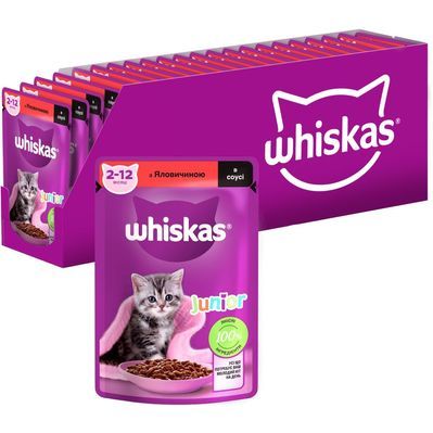 Вологий корм для кішок Whiskas Kitten Яловичина в соусі 85 г (5900951301957)