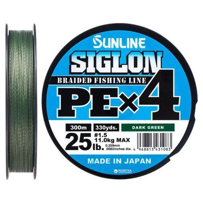 Шнур Sunline Siglon PE н4 300m 1.5/0.209mm 25lb/11.0kg Dark Green (1658.09.48)
