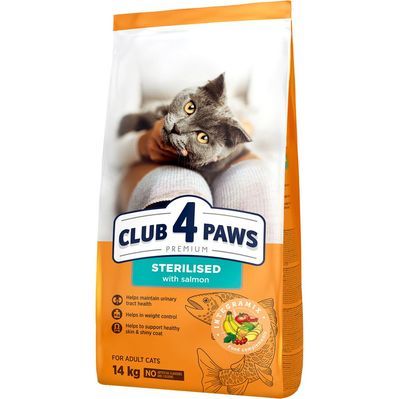 Сухий корм для кішок Club 4 Paws Premium для дорослих стерилізованих з лососем 14 кг (4820215369497)