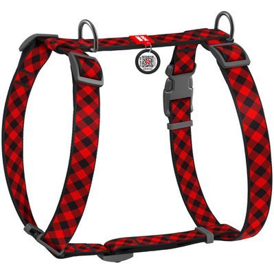Шлея для собак WAUDOG Nylon з QR паспортом анатомічна H-подібна "Шотландка червона" S (5601)