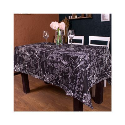 Скатертина MirSon Рогожа №216 Black Flowers 130x220 см (2200006738466)