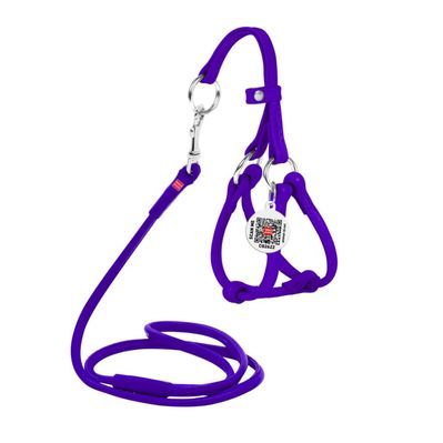 Шлея для собак WAUDOG Glamour з повідцем кругла Д 6 мм А 26-46 см В 30-50 см фіолетова (34019)