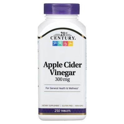 Трави 21st Century Яблучний оцет, 300 мг, Apple Cider Vinegar, 250 таблеток (CEN-22848)