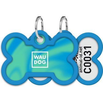Адресник для тварин WAUDOG Smart ID з QR паспортом "Градієнт блакитний", кістка 40х28 мм (231-4036)