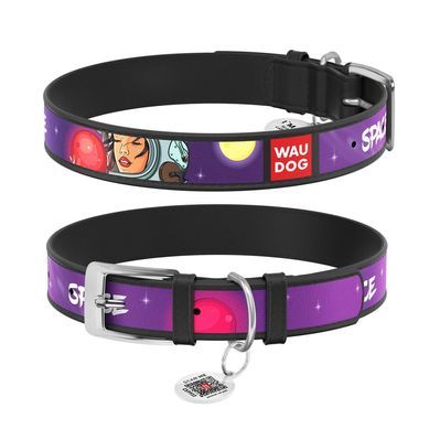 Нашийник для тварин WAUDOG Design з QR паспортом "Більше космосу" XS Ш 12 мм Д 20-28 см чорний (0013-0126-01)
