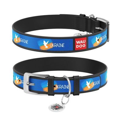 Нашийник для тварин WAUDOG Design з QR паспортом "Прапор" Ш 12 мм Д 18-24 см чорний (3601-0229-01)