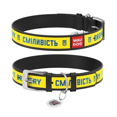 Нашийник для тварин WAUDOG Design з QR паспортом "Сміливість" Ш 12 мм Д 20-28 см чорний (3602-0231-01)