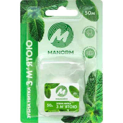 Зубна нитка Manorm Із нейлону з м'ятою 50 м (6974627760194)