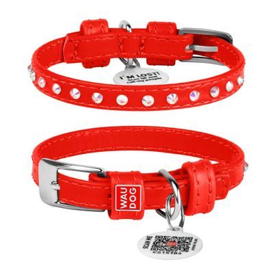 Нашийник для тварин WAUDOG Glamour з QR-паспортом з стразами М Ш 20 мм Д 30-39 см червоний (32783)