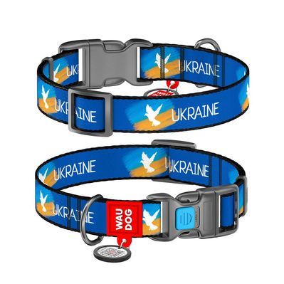 Нашийник для тварин WAUDOG Nylon з QR паспортом "Прапор" пластиковий фастекс L (4503-0229)