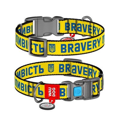 Нашийник для тварин WAUDOG Nylon з QR паспортом "Сміливість" пластиковий фастекс M (4502-0231)