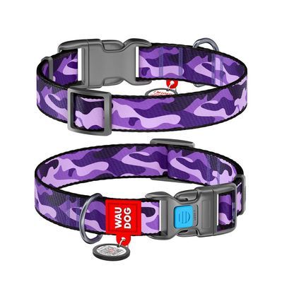 Нашийник для тварин WAUDOG Nylon з QR паспортом "Фіолетовий камо" пластиковий фастекс XXL (284-0003)