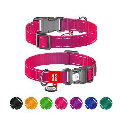 Нашийник для тварин WAUDOG Nylon Mono з QR паспортом, пластиковий фастекс L рожевий (52157)