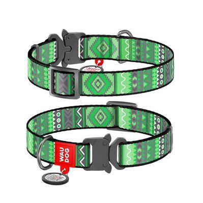 Нашийник для тварин WAUDOG Nylon з QR-паспортом "Етно зелений" металічна пряжка-фастекс L (5194)