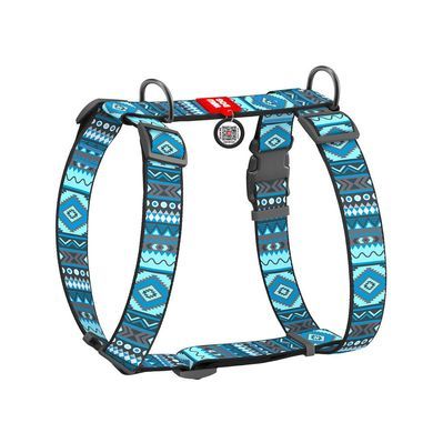 Шлея для собак WAUDOG Nylon анатомічна H-подібна з QR-паспортом "Етно синій" пластиковий фастекс XL (323-0131)