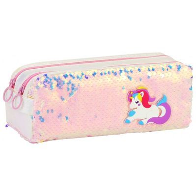 Пенал Cool For School 2 відділення з паєтками та аплікацією Рожевий (CF6615-pink)