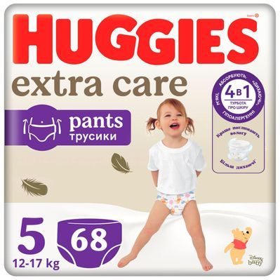 Підгузки Huggies Extra Care Розмір 5 (12-17кг) Pants Box 68 шт (5029053582412)
