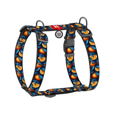 Шлея для собак WAUDOG Nylon з QR-паспортом анатомічна H-подібна "Апельсини" пластиковий фастекс XL (323-4054)