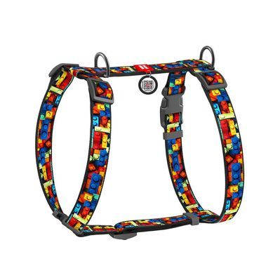 Шлея для собак WAUDOG Nylon з QR-паспортом анатомічна H-подібна "Блоки" пластиковий фастекс М (321-4056)