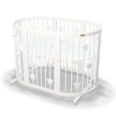 Ліжечко Ingvart трансформер Smart Bed Oval (60х72, 60х120, 60х168 см) біле з декором "Зірочки" (1259003)