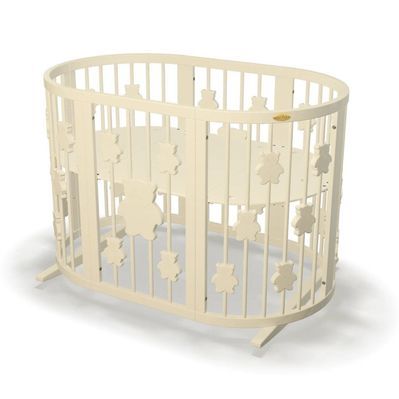 Ліжечко Ingvart трансформер Smart Bed Oval (60х72, 60х120, 60х168 см) слонова кістка з декором "Ведмедики" (1221015)
