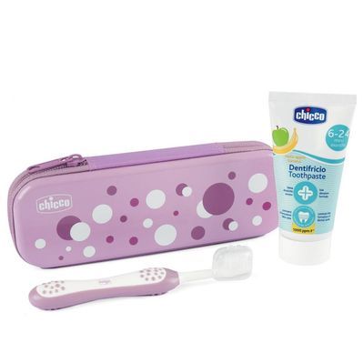 Дорожний набір Chicco зубна щітка та зубна паста, 6-24 міс Рожевий (12098.10)