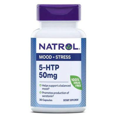 Аминокислота Natrol 5-HTP (Гидрокситриптофан), 50 мг, 5-HTP, 30 капсул (NTL00884)