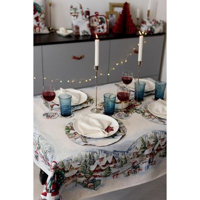 Скатертина Прованс гобеленова з велюром Снігова зима 135х350 см (037477)