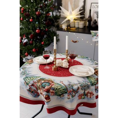 Скатертина Прованс гобеленова Різдвяне багаття Dх180 см (038396)