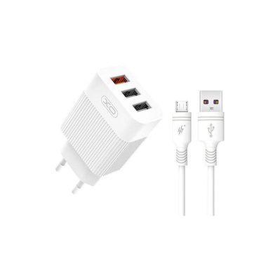 Зарядное устройство XO USB L72 (3A, QC3.0, 3 Usb) + cable Micro USB White (XO-L72-BK)