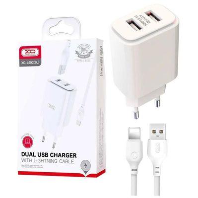 Зарядное устройство XO L90C (2USB/2.4A) + USB - Lightning White (XO-L90C-L)