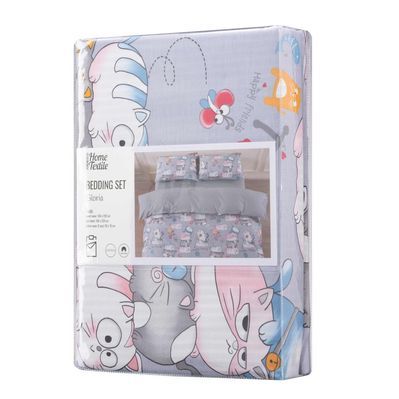 Постільна білизна Ardesto Gloria сатин веселі котики, смужка полуториний євро 160х220 (ART1622FC)