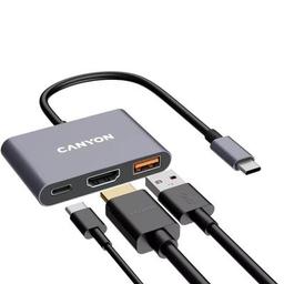 Концентратор Canyon hub DS-4 3in1 USB-C Grey (CNS-TDS4)